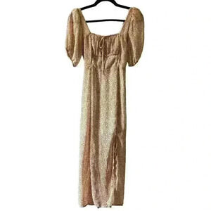 Summer!  Sienna Sky Women's XS Black Spotted Midi Dress Puff Sleeve Square Neck